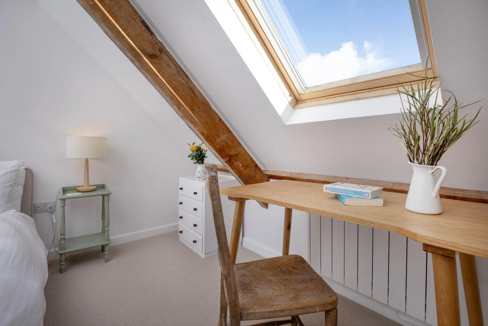 Desk under the skylight in the top-floor bedroom