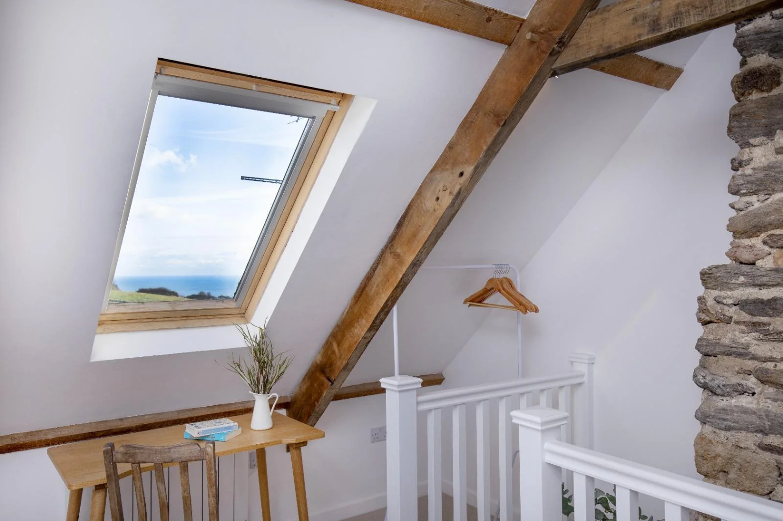 Sea view through the loft skylight beside the desk